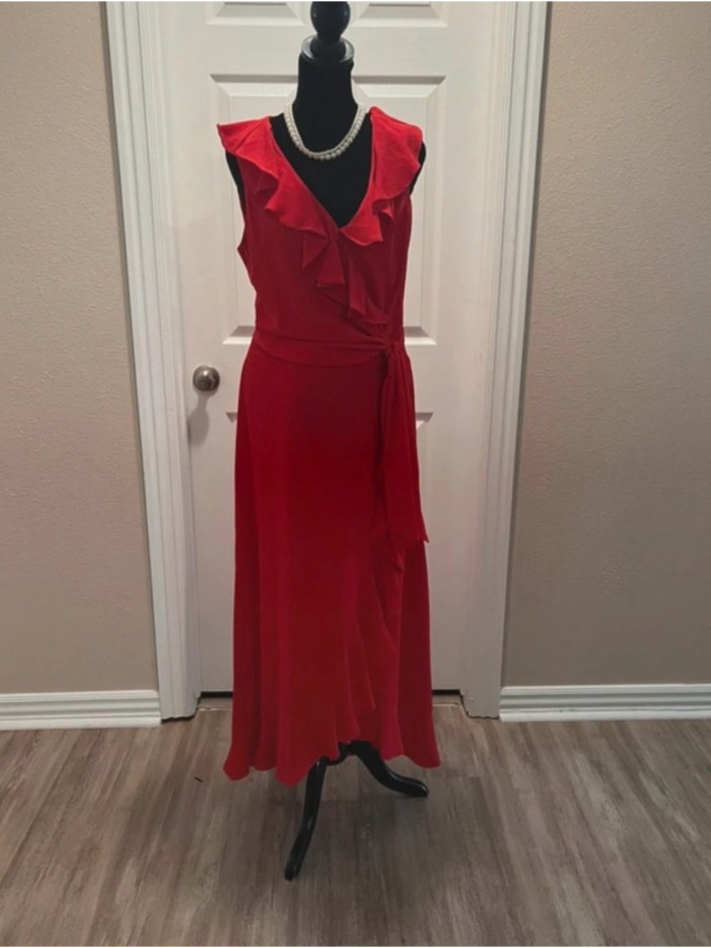 London Times Red Ruffle Maxi Dress